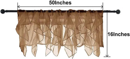 PearAge Rust Brown Ruffled Voile Semi Sheer Curtain Valance, Shabby Chic Ruffle Valance 50x16 Inches