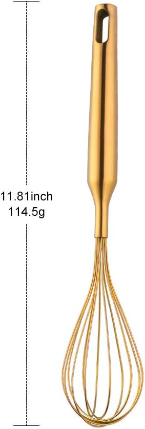 Whisk, 11.81 inch Gold 18/8(304) Stainless Steel Egg Frother/Blender, Utensils for Blending, Whisking, Stirring