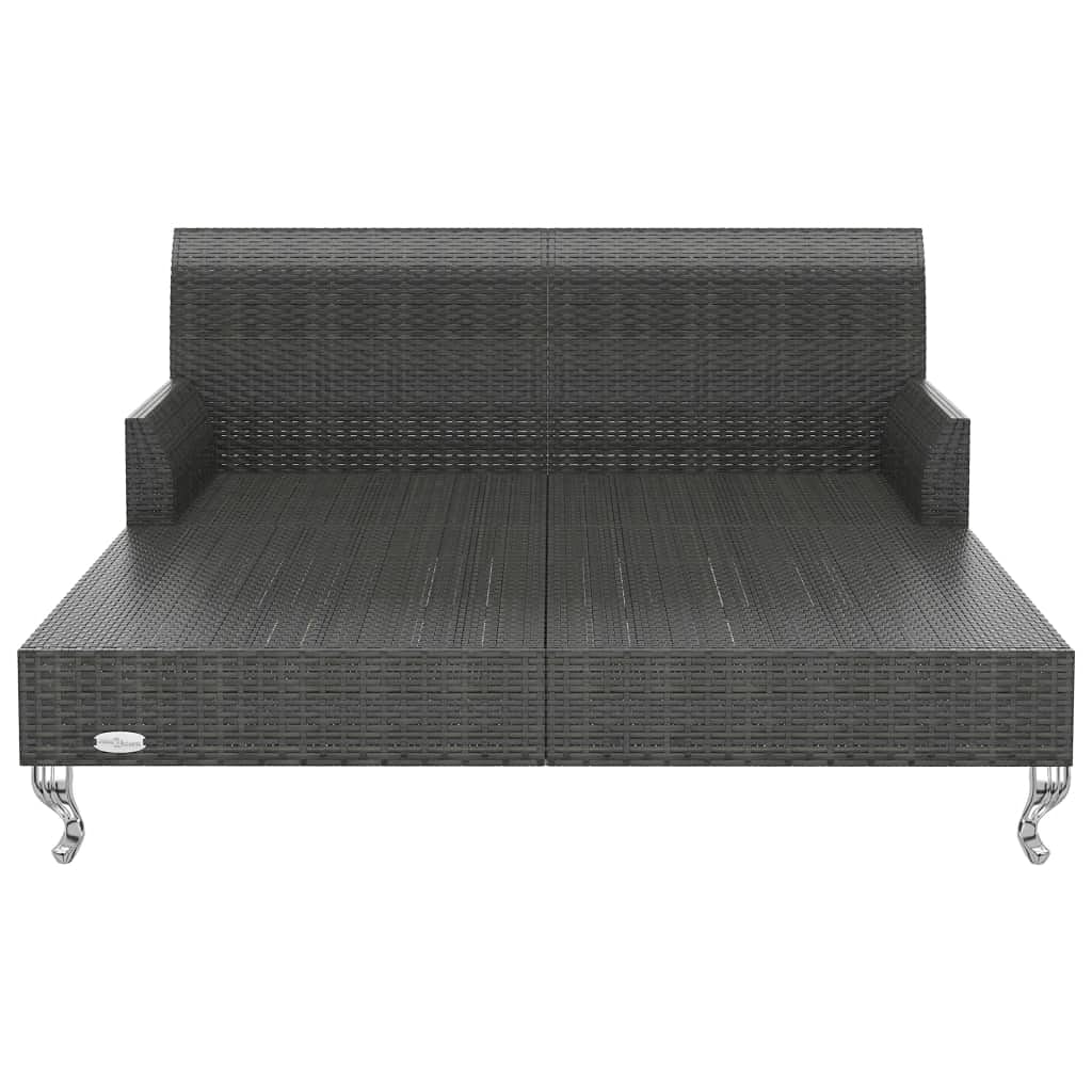 HGKMBRY 2 Person Sun Lounger with Cushions, Garden Sun Bed for Two in Black Rattan with Cream White Cushions for Patio and Outdoor Relaxation