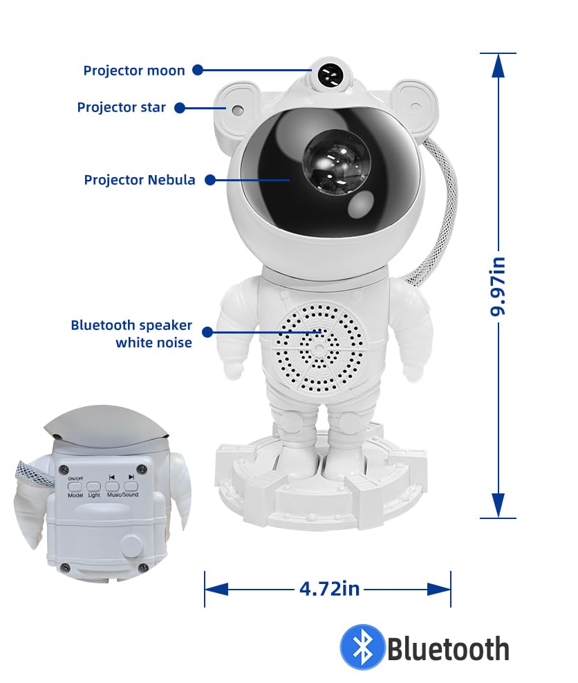 Astronaut Galaxy Projector-Star Projector,Bluetooth Speaker,White Noise, Star and Moon Galaxy Lights for Bedroom with Timer and Remote, Nebula Night Light 360° Adjustable, Starry Space Ceiling Lamp