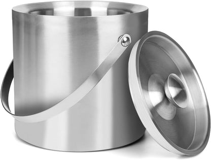 NBNSTHV 3L Double-Wall Insulated Stainless Steel Ice Bucket with scoop for Cocktail Bar - Metal Ice Bucket for freezer