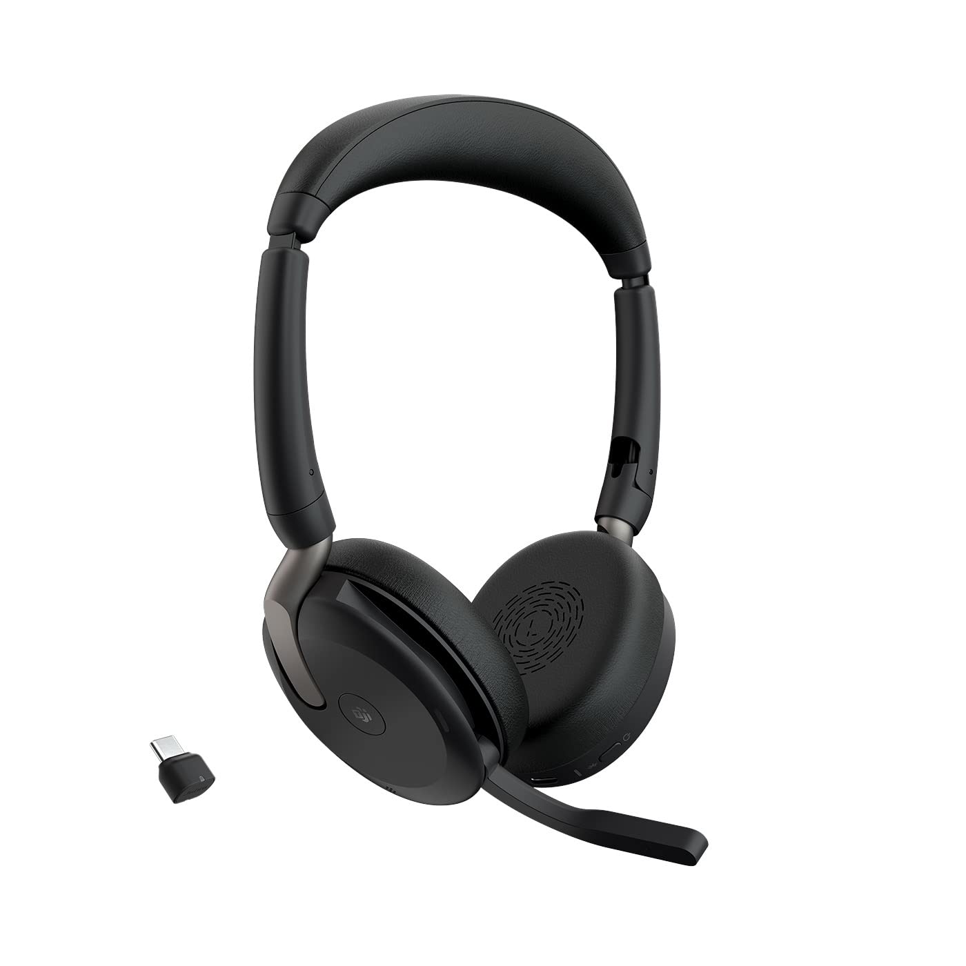 Jabra Evolve2 65 Flex Stereo Headset with Bluetooth, Wireless Charging Pad - Noise-Cancelling ClearVoice Technology & Hybrid Active Noise Cancellation - Certified for Microsoft Teams - Black
