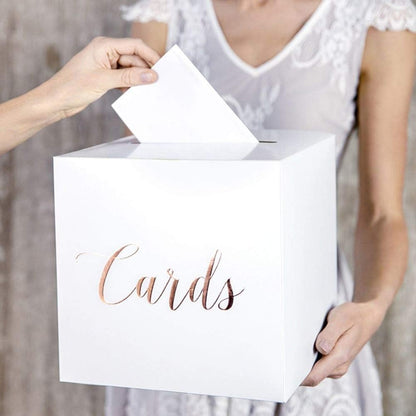 Wedding Card Postbox White with Rose Gold Lettering 'Cards'