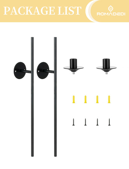 Romadedi Wall Candle Sconce Black - Set of 2 Mount Metal Wall Sconces for Candlestick Taper Holders for Farmhouse Living Room Mantel Fireplace Bathroom Office Decor