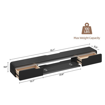 FurniNova 55'' Floating TV Stand with Drawers, Wall Mounted TV Console, High-Gloss Floating Entertainment Center Under TV Shelf for Living Room Bedroom,Fully Assembled,Black