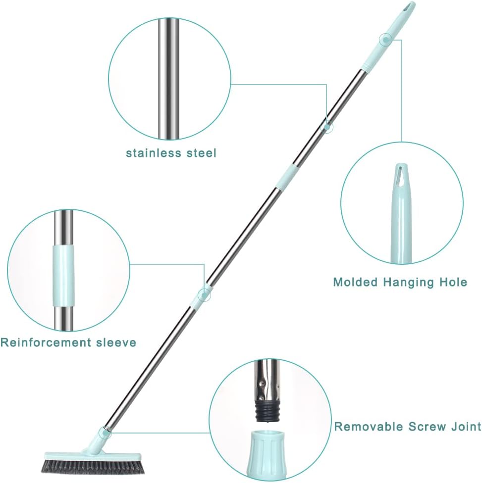 Affogato Floor Scrub Brush, Bathroom Long Handle Bathtub Push Broom, Shower Tile Grout Scrubber for Hard to Reach Areas
