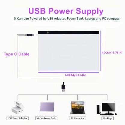 Large A2 LED Light Pad for Diamond Art Painting & Tracing, USB-Powered Light Board with 3 Brightness Levels - Includes Clips & Painting DIY Tools Kit