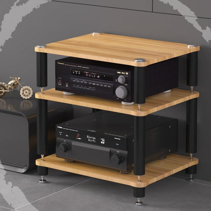 BERWDUXA HiFi Rack 3 Tier AV Media Stand Wood Shelf, Audio Tower, Record Player Stand Stereo Cabinet, Media Console Storage Shelf, Audio Video Components(Walnut,3-Tier(60x48x60cm))