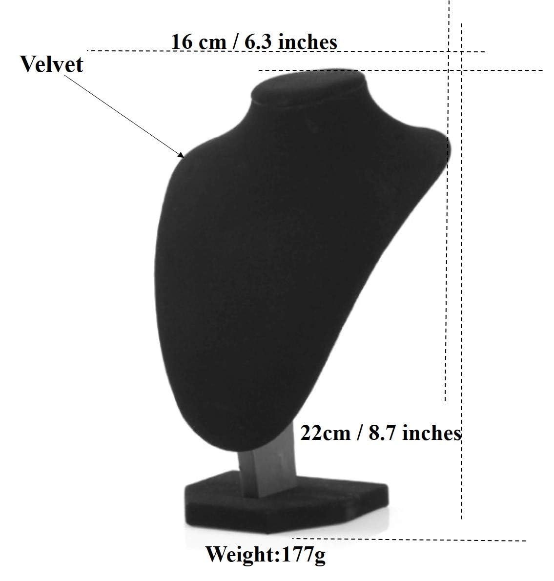 Comelyjewel Necklace Display Stand Set of 3, 8.7" Velvet Jewelry Bust for Necklaces & Earrings, Tangle-Free Organizer for Dresser, Jewelry Display for Home & Vendors (Black)