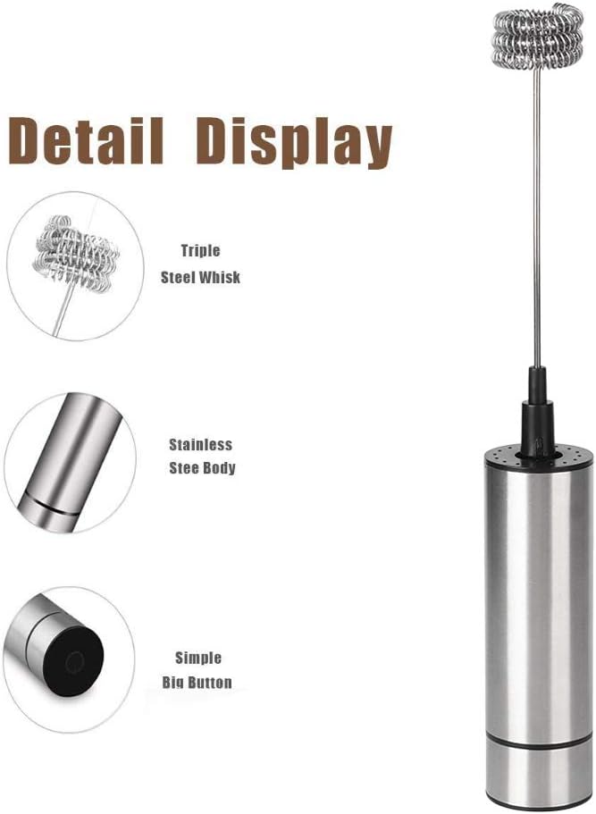 Electric Stirrer, Frother, Stainless Steel Coffee Mixer Blender, Handheld Milk Frother for Coffee