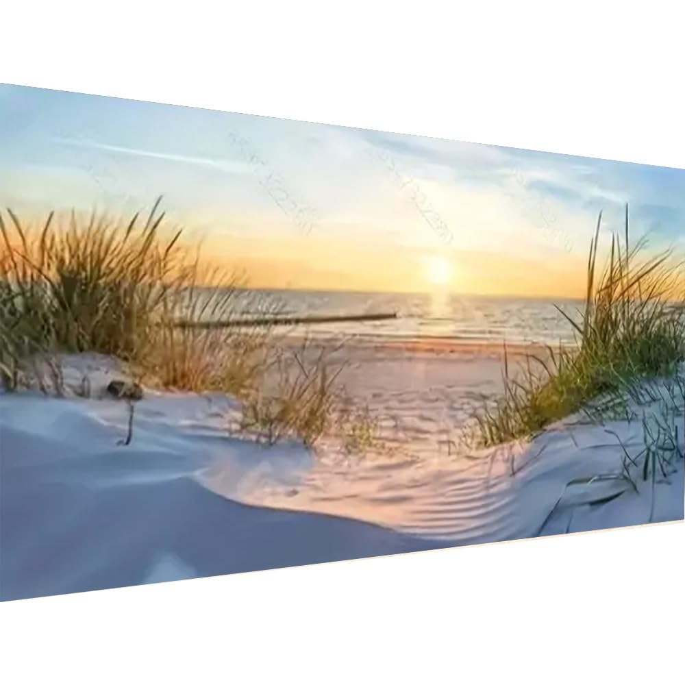 Large diamond painting kit of sunrise by the seaside, Large Diamond Art Painting Kits,Sunrise 5D Diamond Painting for Adults Beginners DIY Full Drill Round Art Gems for Home Wall Decor 27.5 X 15.7inch