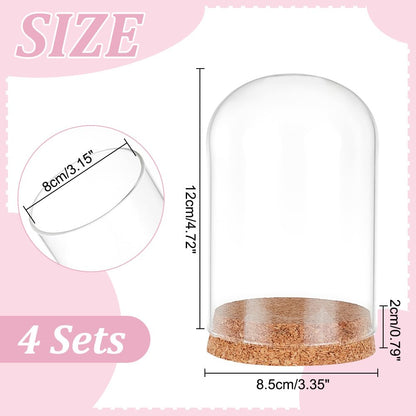 PandaHall 4pcs Glass Cloche Dome Glass Display Bottle Bell Jar with Cork Base Dome Cover Decorative Jars Display Case for Flower Storage Home Christmas Party Decoration 3.15x4.72inch