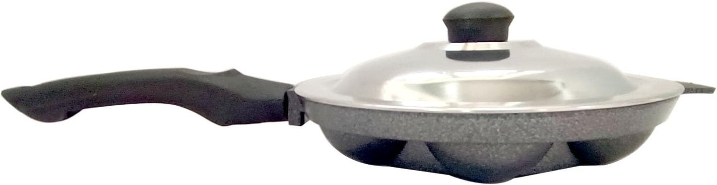 Appam Pan, Non Stick Ebelskiver Maker, 7 Cavity Paniyaram Pan with Stainless Steel Lid