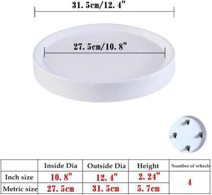 12.4inch 2Pack (12.4inch) Plant Caddy with Hidden Wheels White Round Rolling Plant Stands ,Mobile Tray Trolley