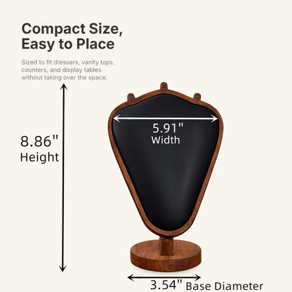 kaysqdxssy Necklace Display Stand, Walnut Wood Jewelry Holder with Soft Padded Leather Panel, Tabletop Necklace Organizer for Dresser, Vanity, Boutique Display (Black)