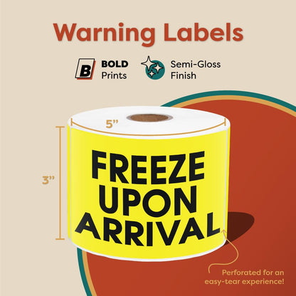 3" X 5" Freeze Upon Arrival Shipping Stickers (500 Labels, 1 Roll) Water-Resistant Temperature Handling and Packing Labels with Permanent Adhesive - Aegis Adhesives
