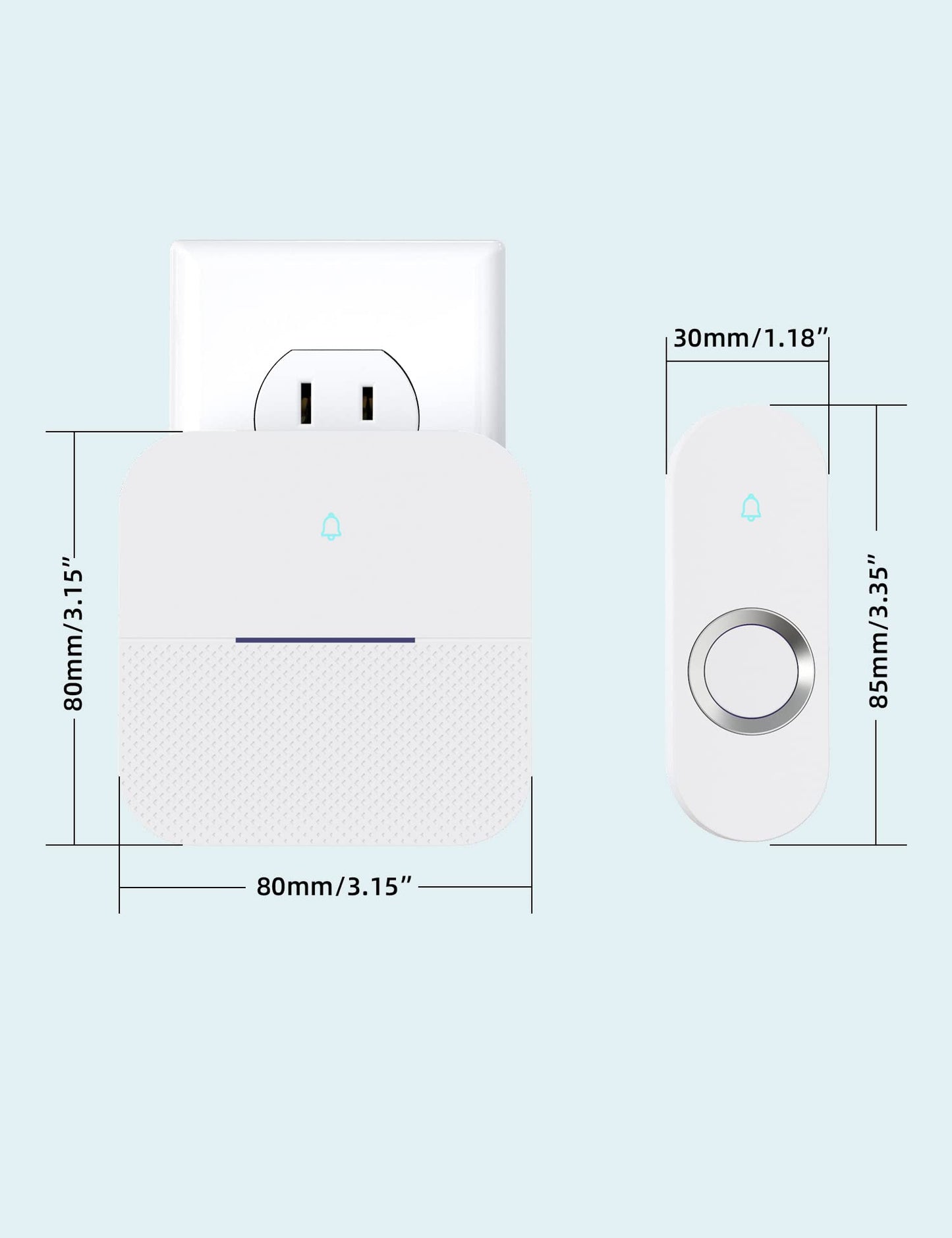 AIDA Lighted Wireless Doorbell for Home, Waterproof Battery Doorbell Wireless 1,000ft Range, 5 Volume Levels with 58 Doorbell Chimes & LED Flash (White, Doorbell with 2 Buttons & 1 Receiver)