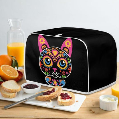 Toaster Cover for 4 Slice Sugar Skull Cat Black, Washable Protective Cover with Hang Loop (16x16") 2PCS