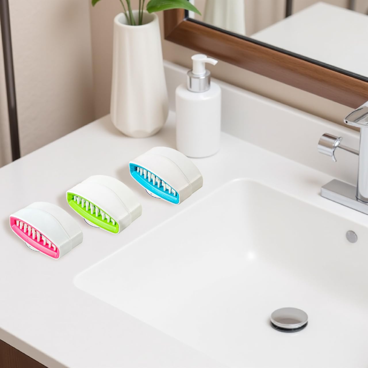 Baluue Knife Cleaner Brush with Suction Cup - 3-Pack Detachable Double-Sided Utensil Scrubber for Kitchen, Blade Cleaning Tool for Silverware Forks and Chopsticks, Non-Slip Blade Scrubber Set