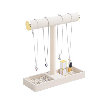 Coward Jewelry Organizer Stand, Velvet Necklace Bracelet Watch Ring Display Holder with Tray, Multi-use Jewelry Display Stand for Women Girls Dresser Nightstand (Beige)