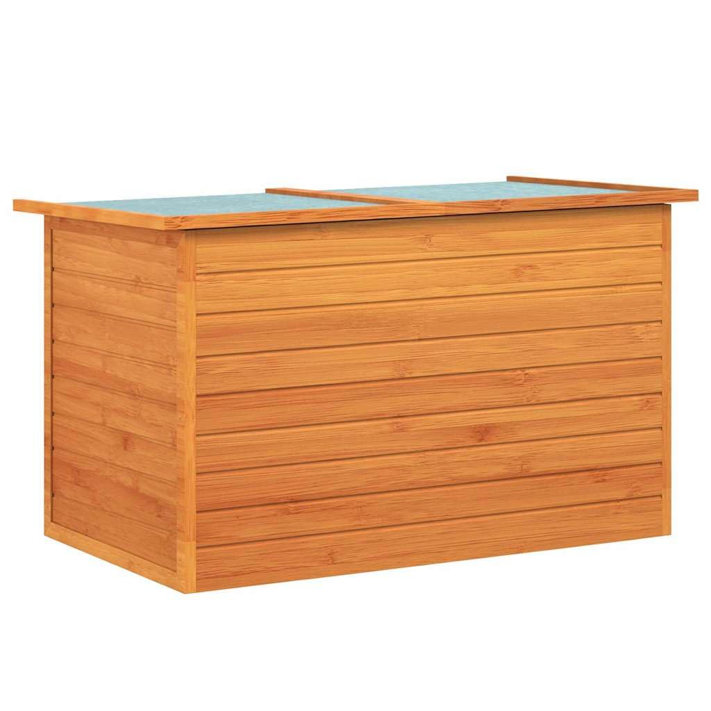 Drillkyn Brown Fir Wood Storage Box with Lid Roof Outdoor Chest for Backyard Patio Yard Storage 49.6 x 28.3 x 28.3 in Durable Outdoor Toy Bin Camping Storage Box