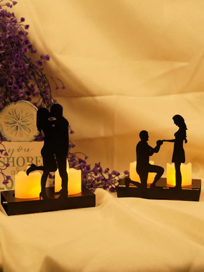 Handcrafted Iron Sculpture Candlestick Ornament, Romantic Couple Statue For Anniversaries, Decorative Modern Sculptures, Wedding Decoration Anniversary Ornament Figurine for Couples Valentine (B)