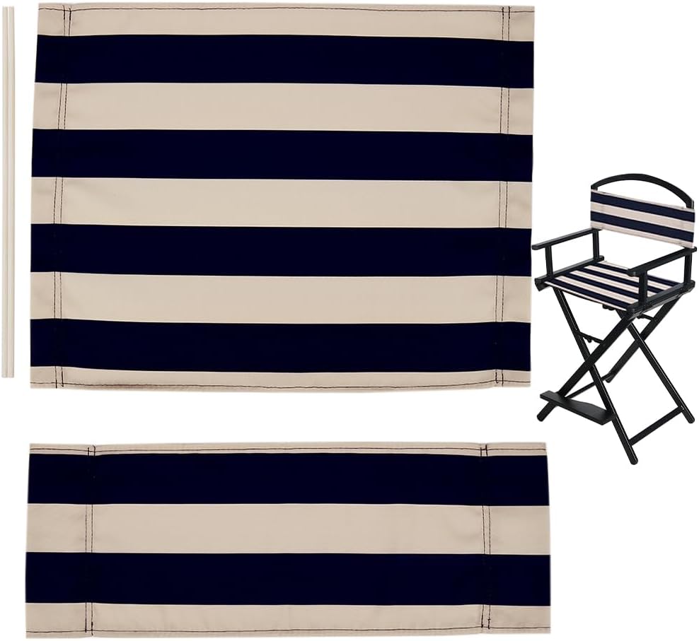 21~16x8~21" GORGECRAFT Directors Chair Cover Canvas Replacement Seat Cover Classic Blue and Beige White Stripes Canvas