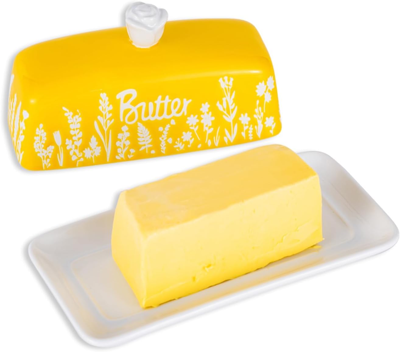 Countertop TEATALK Ceramic Butter Dish, Ideal for Use, Holds Standard Butter Sticks, Yellow