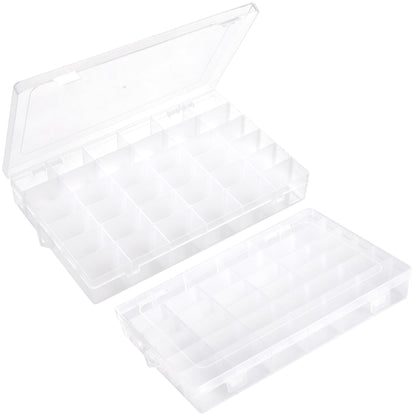 VZTOLKUR 2 Pack Clear Plastic Organizer Box with 36 Grids and Adjustable Dividers for Beads, Crafts, Art DIY, Jewelry, Screws, Pins, Thread, Fishing Gear, Small Items