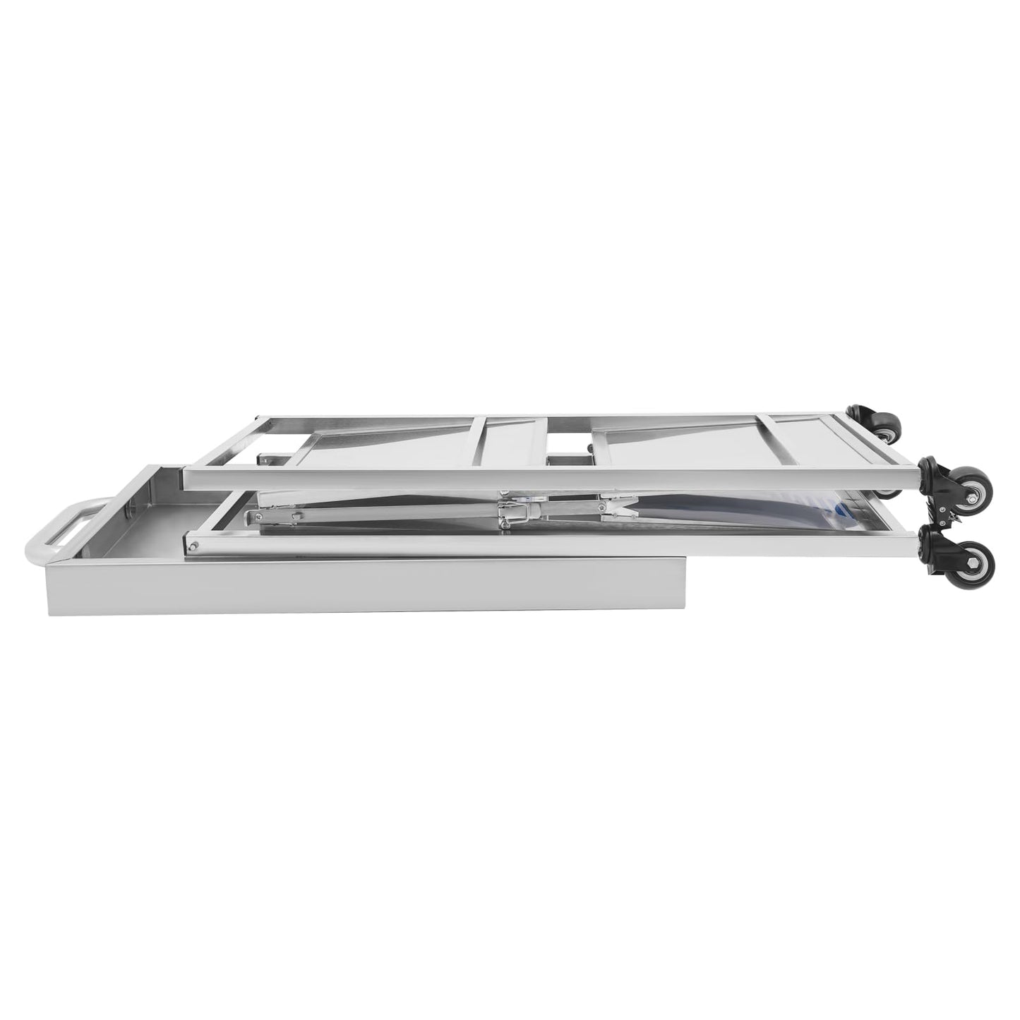 DHccPOLve 3 Tier Stainless Steel Kitchen Trolley Cart Foldable Utility Serving Storage Rolling Car Shelf (25.75 * 20 * 36inch Silver)