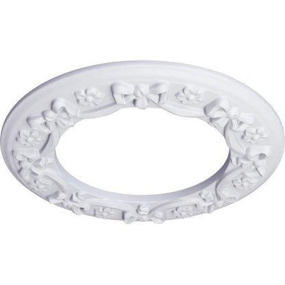 Ekena Millwork CM12RI Ribbon with Bow Ceiling Medallion, 12 1/4"OD x 7 1/2"ID x 7/8"P, Primed