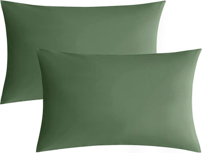 JELLYMONI Pillowcases Standard Set of 2, Green Cotton Envelope Pillow Covers 20×26in, 100% Washed Cotton Soft