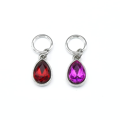 Pretty Warm Designs Rainbow Crystal Drop Stitch Markers for Knitting with Storage Tin - Set of 6 Sparkly Jewel-Tone Charms on Snag-Free Rings - Handmade Yarn Notions