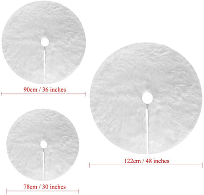 Christmas Tree Plush Skirts, 30 inches White Pure Long Haired Faux Fur Xmas Tree Skirt for Holiday Decorations