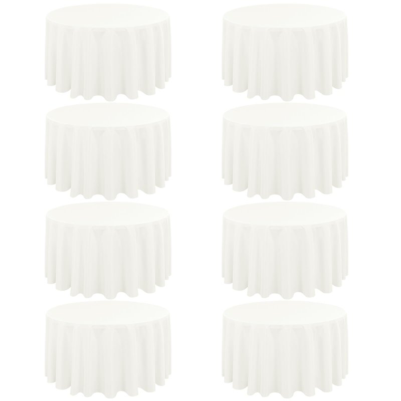 8 Pack Ivory Round Tablecloth 120 Inch Circle Polyester Table Cloth, Washable Fabric Stain and Wrinkle Resistant Table Cover Round Tableclothes for Wedding Parties Banquet Reception Dining