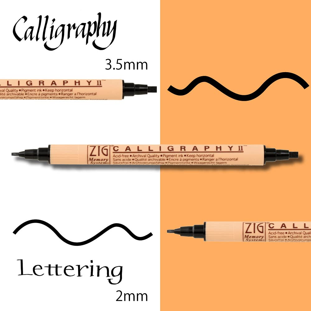 Kuretake ZIG Twin Marker BLACK 4 Assortment set for Hand Lettering, Calligraphy Art, Illustration, Journaling, Cartooning, AP- Certificated, Made in Japan