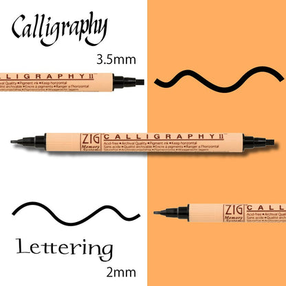 Kuretake ZIG Twin Marker BLACK 4 Assortment set for Hand Lettering, Calligraphy Art, Illustration, Journaling, Cartooning, AP- Certificated, Made in Japan