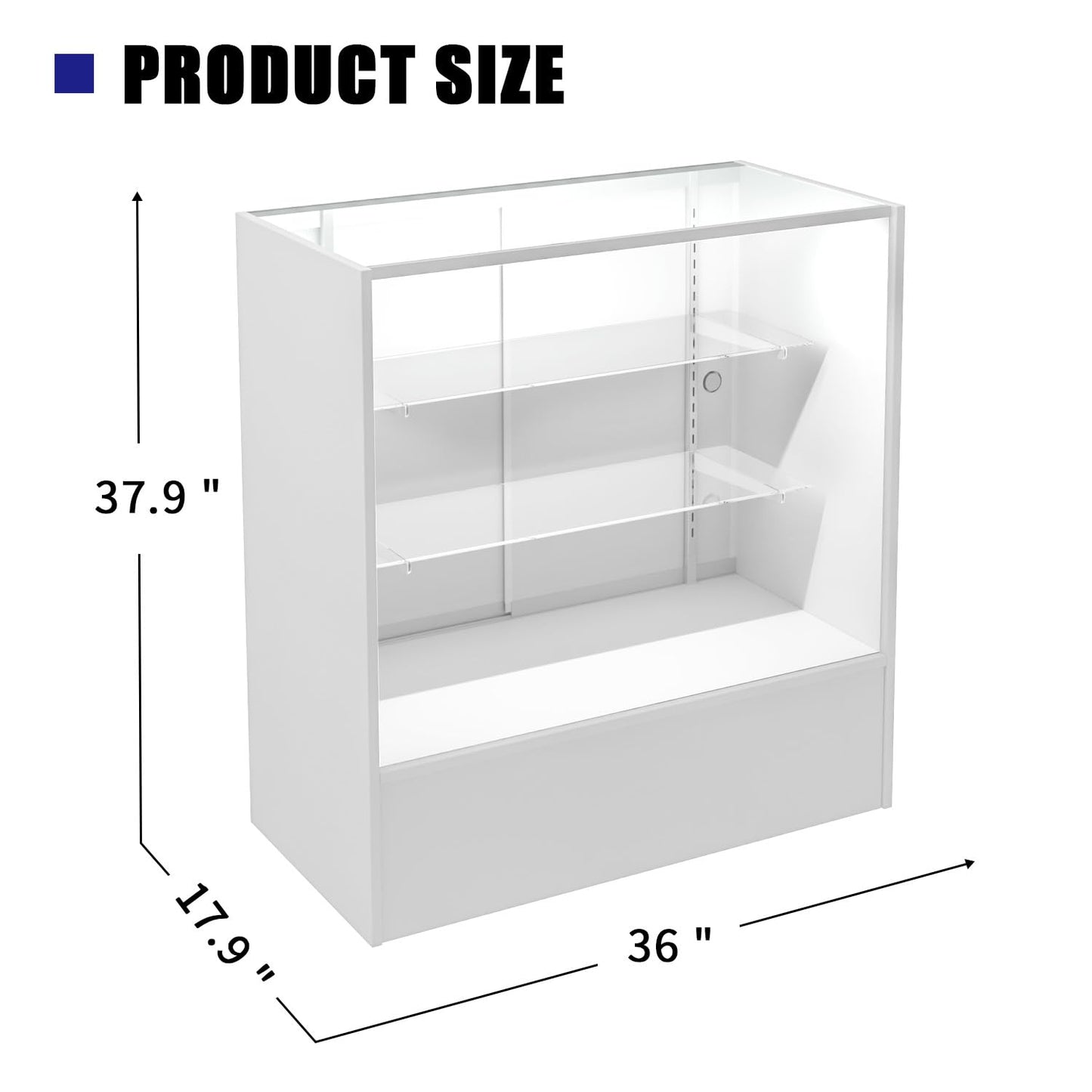 HUZJIEHUI 36" W x 18" D x 38" H - Retail Display Cabinet, White Wooden Full View Glass Display Cabinet with LED Lights and Glass Shelves