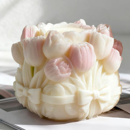 3D Tulip Bouquet Flower Silicone Mold for Scented Candles Handmade Soap Making Tulip Bouquets Cylinder Flower Molds Silicone Candle Molds for Candle Making Supplies Floral Decor Plaster Resin Mold