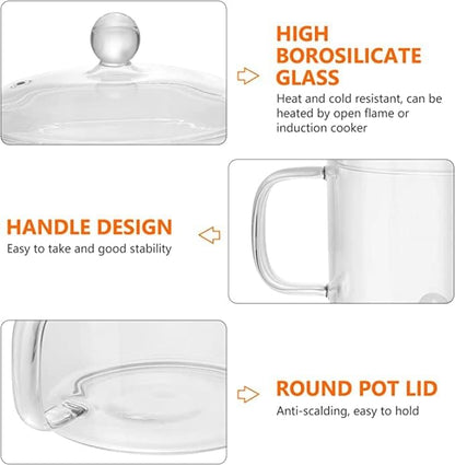 Glass Saucepan with Cover, Glass Cookware for Stove, Instant Noodles Pot, Clear Cooking Pot