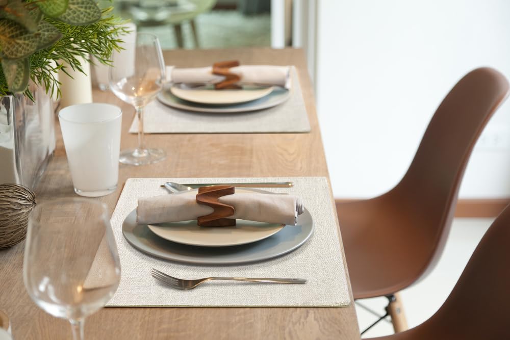 homing Faux Cotton Linen Placemats Set of 8, Cloth Washable Farmhouse Dining Table Mats for Indoors & Outdoors, Easy to Clean, Neutral Beige, 13 x 19 Inch