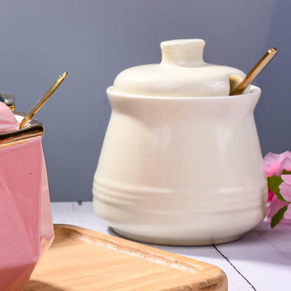 Sugar Bowl with Lid and Spoon, Ceramic Multi-Function Sugar Container for Kitchen Storage Organization