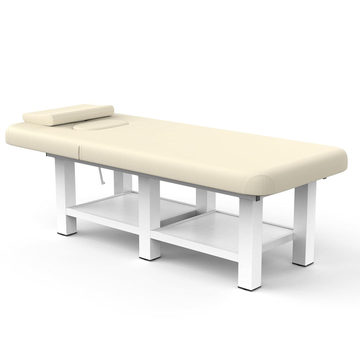 pouseayar Stationary Massage Table, 75”L 31.5''W Heavy Duty Esthetician Bed, 800LBS Metal Frame PU Leather Physical Therapy Table Spa Lash Bed Professional Equipment (Beige Grey)
