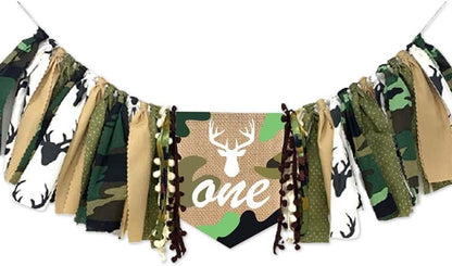 1st XCKALI Jungle Hunting High Chair Birthday Theme Banner Birthday High Chair One Camouflage Decoration Party Baby