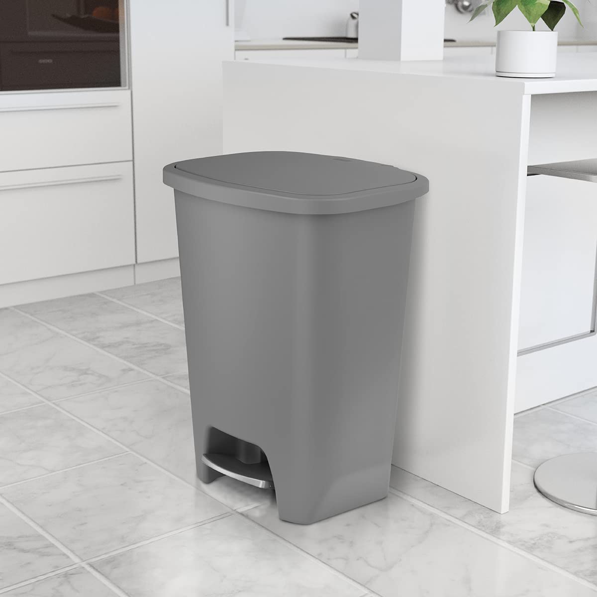 Glad Premium 20 Gallon Trash Can - Plastic Kitchen Waste Bin with Odor Protection of Lid, Stainless Steel Step On Foot Pedal and Garbage Bag Rings, Black
