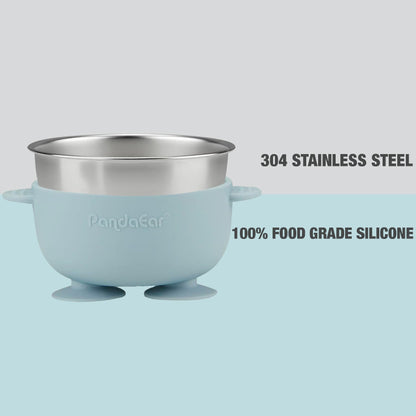 PandaEar 3 Pack Stainless Steel Baby Suction Bowls, Non-Slip Child Food Bowl with Silicone Sleeve for Kids Toddlers Infants, Unbreakable & Mess Free (Blue Green Beige)