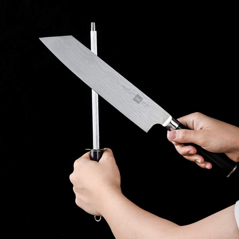 Gidli 8 Inch Chef Knife with Diamond Sharpener - Sharp German Carbon Stainless Steel Kitchen Knife for Precision Cutting - Ergonomic Wooden Handle for Comfortable Slicing and Chopping