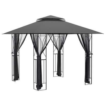 Anthracite Steel Gazebo with Sidewalls, 118.1"x118.1" Outdoor Canopy Tent, Double-Tiered Roof, Patio for Garden Parties Outdoor Structures