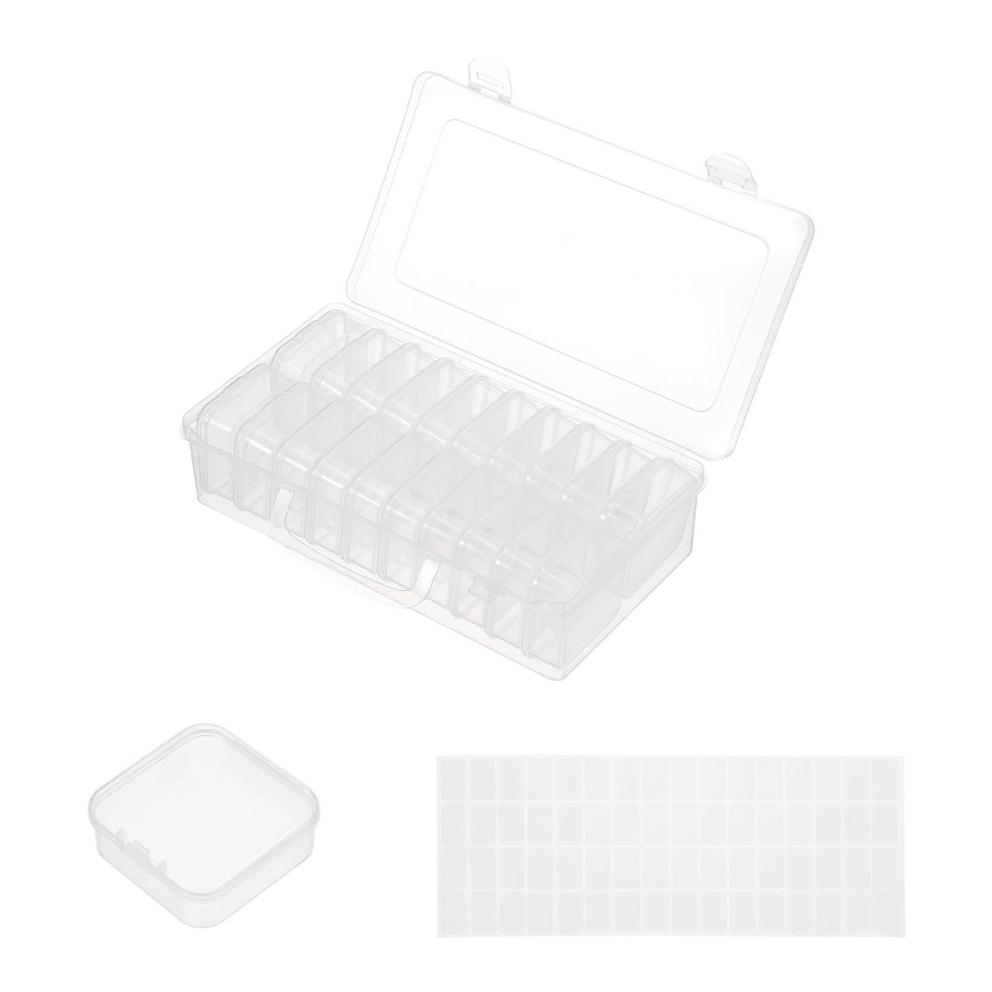 MECCANIXITY 20 Slots Diamond Art Storage Containers, Clear Plastic Diamond Art Painting Beads Organizer Case Accessories with Labels for Jewelry Nail Crafts Rhinestones 8.8x4.4x2.2inch