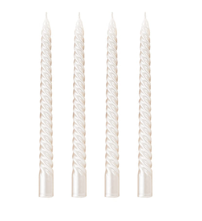 Taper Candles, 10 Inch - Set of 4 Metal Style Tapered Candles, Spiral Taper Candle, Long Candlesticks for Home Dinner, Party, Wedding, Halloween (4, White, 10 Inch)